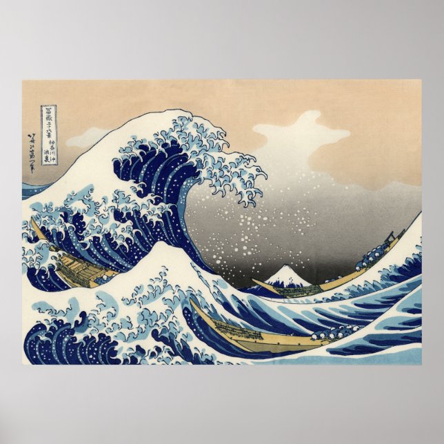 Katsushika Hokusai Den Underbara vågen vid Kanagaw Poster (Framsidan)