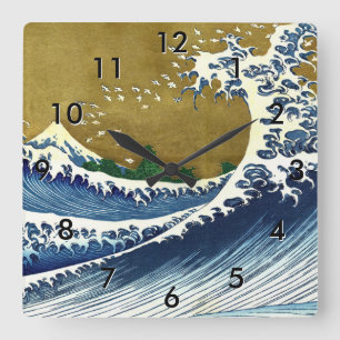 Katsushika Hokusai - Färgad Big Wave Fyrkantig Klocka