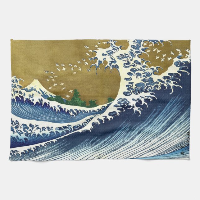 Katsushika Hokusai - Färgad Big Wave Kökshandduk (Horisontell)