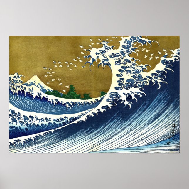 Katsushika Hokusai - Färgad Big Wave Poster (Framsidan)