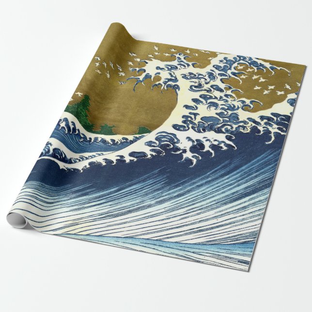 Katsushika Hokusai - Färgad Big Wave Presentpapper (Utrullad)