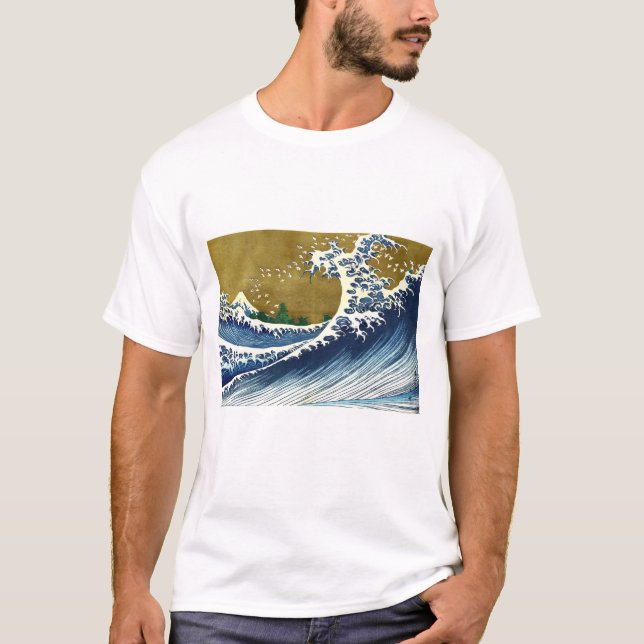 Katsushika Hokusai - Färgad Big Wave T Shirt (Framsida)