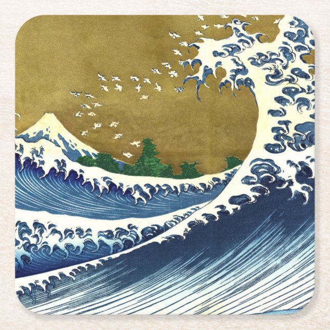 Katsushika Hokusai - Färgad Big Wave Underlägg Papper Kvadrat (Framsidan)