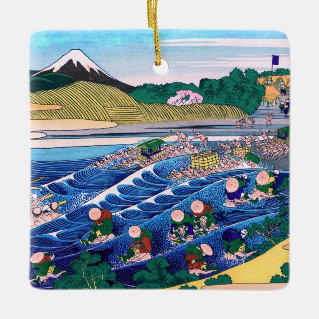 Katsushika Hokusai - Fuji från Kanaya på Tokaido Julgransprydnad Keramik (Framsida)