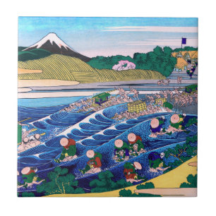 Katsushika Hokusai - Fuji från Kanaya på Tokaido Kakelplatta