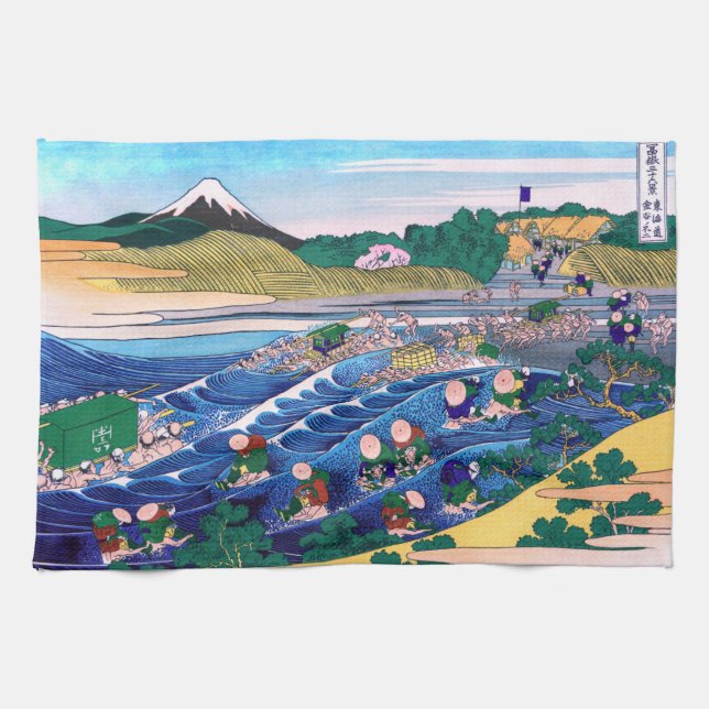 Katsushika Hokusai - Fuji från Kanaya på Tokaido Kökshandduk (Horisontell)