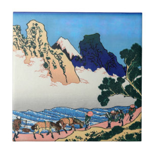 Katsushika Hokusai - Fujis rygg, floden Minobu Kakelplatta