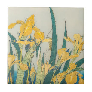 Katsushika Hokusai - Grashopper och Iris Kakelplatta