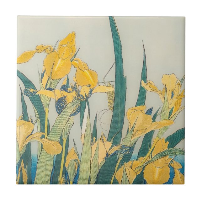 Katsushika Hokusai - Grashopper och Iris Kakelplatta (Framsidan)