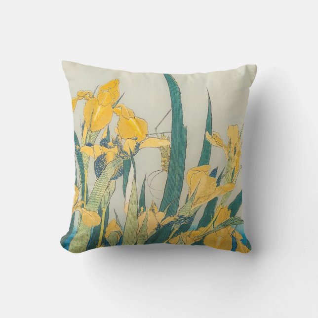 Katsushika Hokusai - Grashopper och Iris Kudde (Framsida)