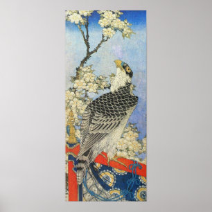 Katsushika Hokusai Hawk och Blommar från Tjerry Poster
