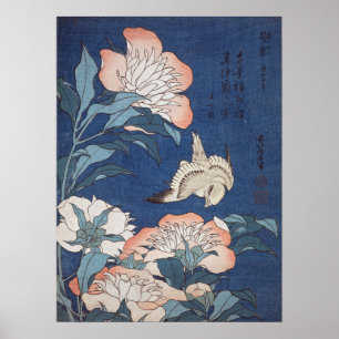 Katsushika Hokusai Peonies och Canary Poster
