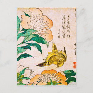 Katsushika Hokusai - Peony och Canary Vykort