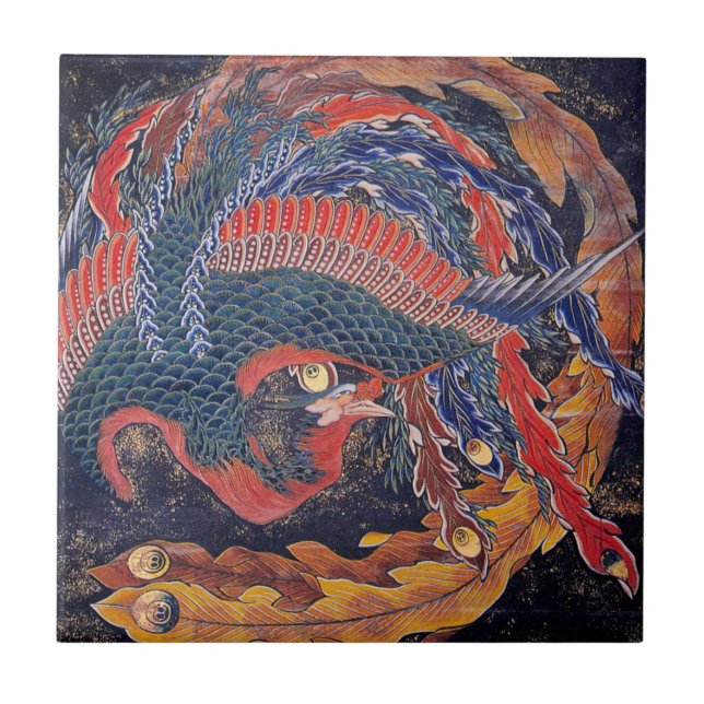 Katsushika Hokusai—Phoenix Kakelplatta (Framsidan)
