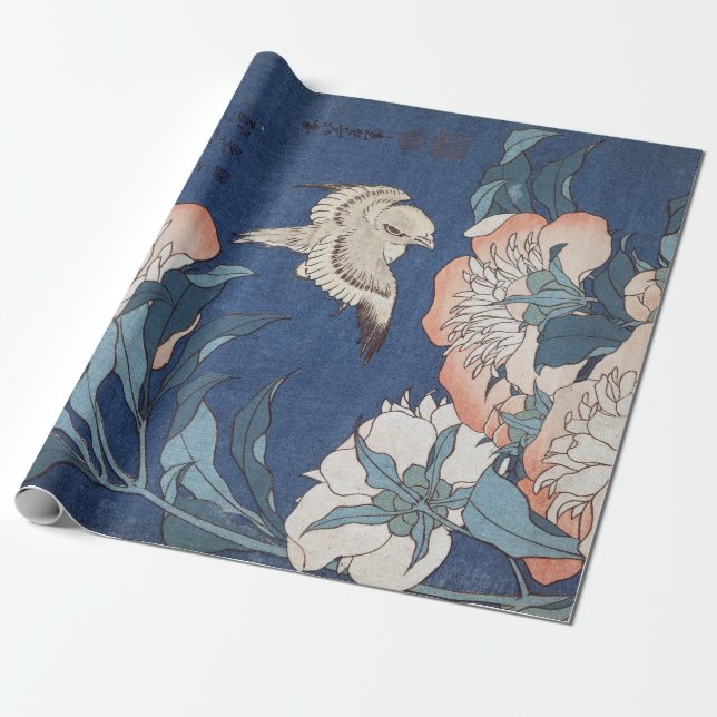 Katsushika Hokusai pioner och kanariefågel Presentpapper (Utrullad)