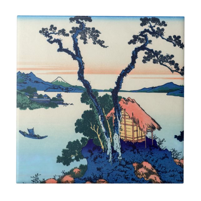 Katsushika Hokusai - Sjö Suwa i provinsen Shinano Kakelplatta (Framsidan)