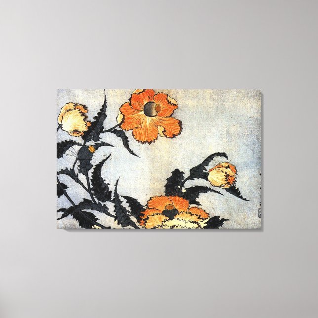 Katsushika Hokusai Ukiyo-e Woodcut Print - Poppies Canvastryck (Framsida)