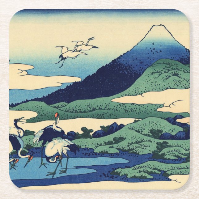 Katsushika Hokusai - Umegawa i Sagamiprovinsen Underlägg Papper Kvadrat (Framsidan)