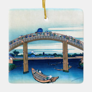 Katsushika Hokusai - Under bron, Fukagawa Julgransprydnad Keramik