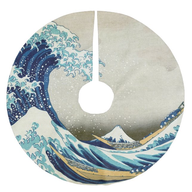 Katsushika Hokusai - Underbara vågen av Kanagawa Julgransmatta Borstad Polyester (Framsidan)