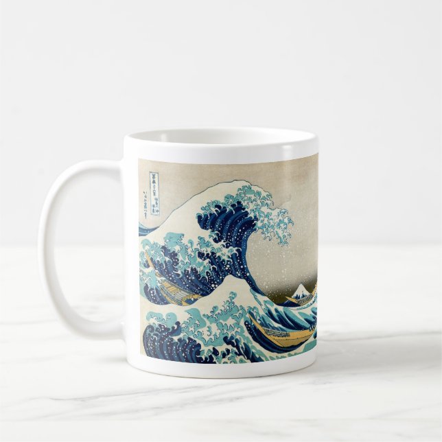 Katsushika Hokusai - Underbara vågen av Kanagawa Kaffemugg (Vänster)