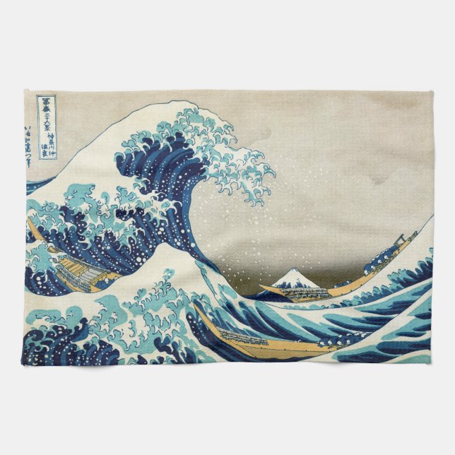 Katsushika Hokusai - Underbara vågen av Kanagawa Kökshandduk (Horisontell)