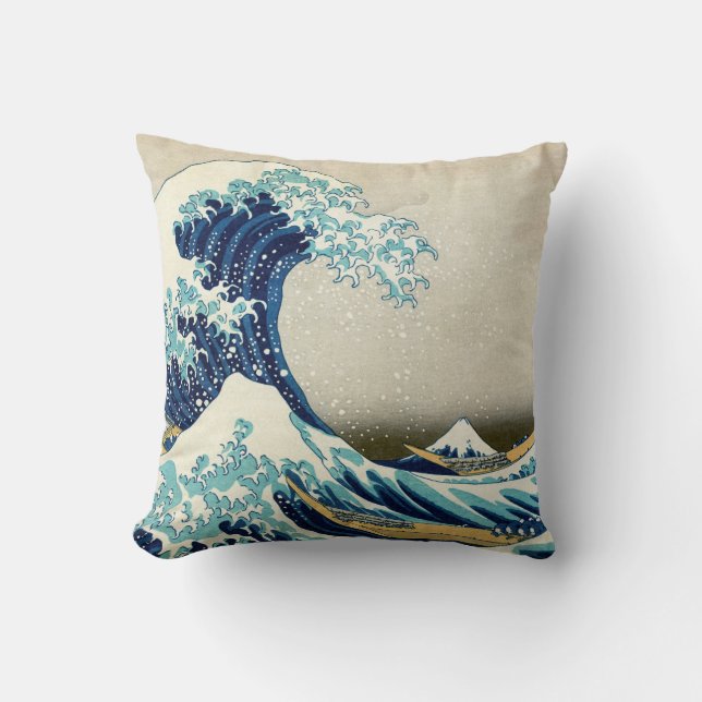 Katsushika Hokusai - Underbara vågen av Kanagawa Kudde (Framsida)