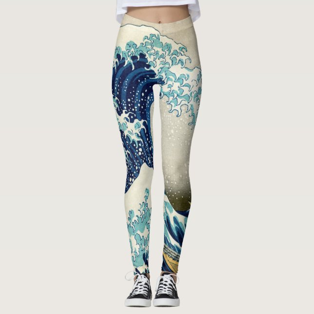 Katsushika Hokusai - Underbara vågen av Kanagawa Leggings (Framsida)