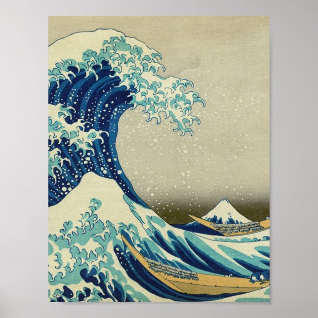Katsushika Hokusai - Underbara vågen av Kanagawa Poster (Framsidan)