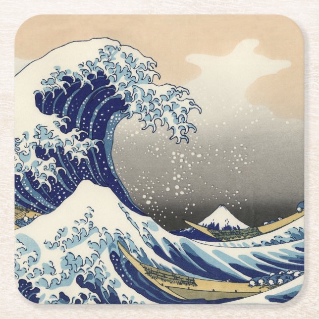 KATSUSHIKA HOKUSAI - Underbaren vinkar av Kanagawa Underlägg Papper Kvadrat (Framsidan)