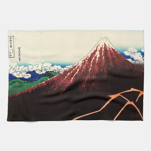 Katsushika Hokusai - Varningar under toppmötet Kökshandduk (Horisontell)