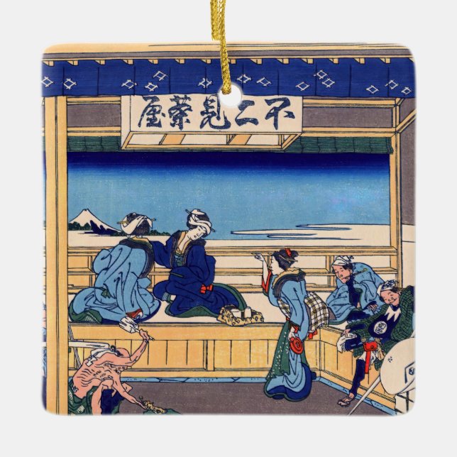 Katsushika Hokusai-Yoshida på Tokaido Julgransprydnad Keramik (Framsida)