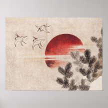 Katsushika Hokusais fåglar och solnedgång (1814)