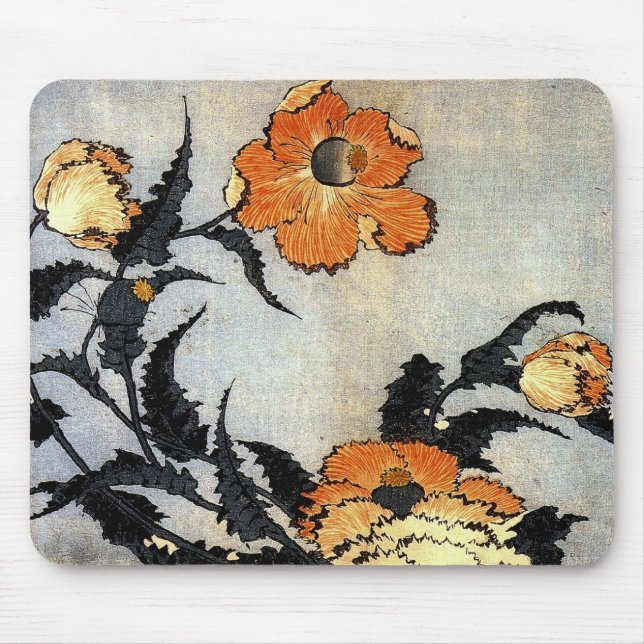 Katsushika Hokusai's Poppies Mouse Pad Musmatta (Framsidan)