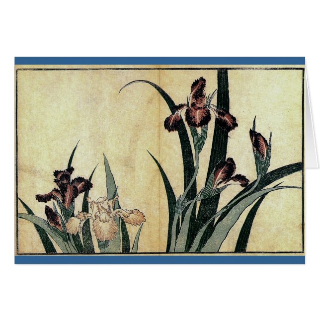 Katsushika Hokusai's Ukiyo-e Woodcut Print: Irises Hälsningskort (Framsidan Horizontal)