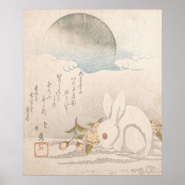 Katsushika Hokushū Rabbit i Snö Poster (Framsidan)