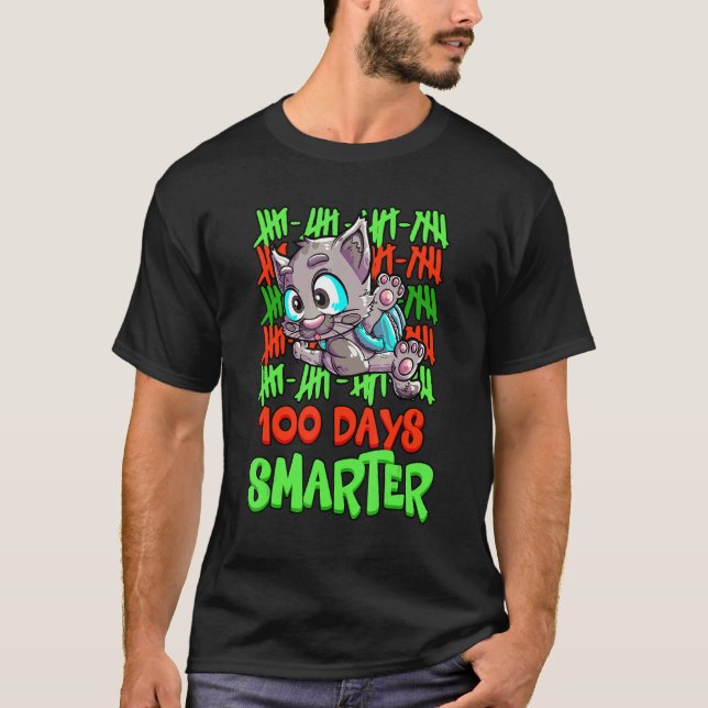 Katt 100 Skoldagar 100 Dagar Smartare T Shirt (Framsida)