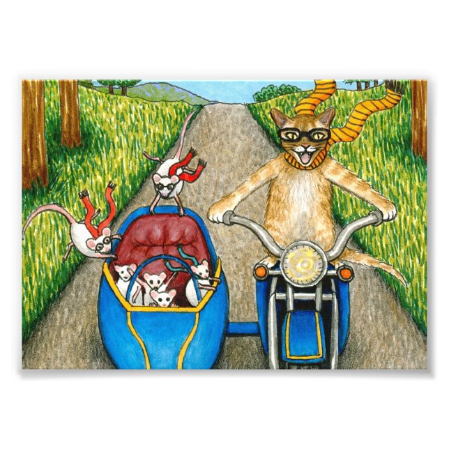 Katt 384 lustiga katt och möss på motorcykel fototryck (Framsidan)