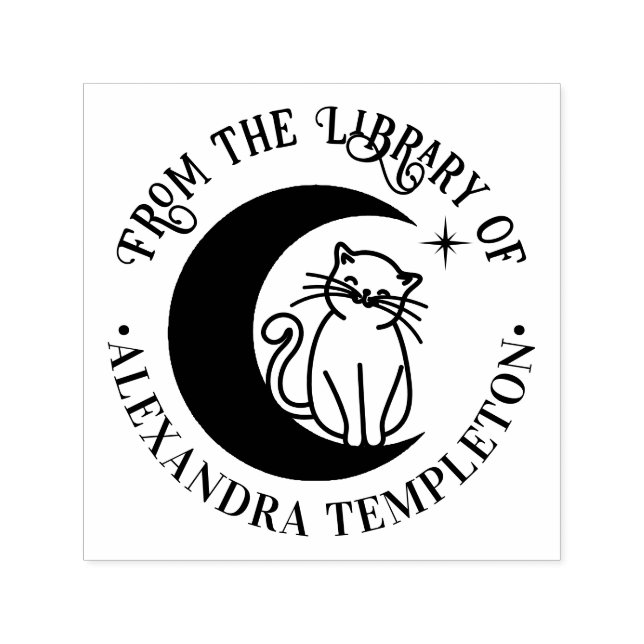 Katt #3 På en halvmåne bibliotek boknamn Självfärgande Stämpel (Design)