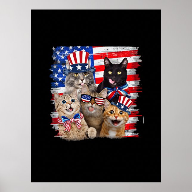 Katt 4:e juli: Amerikanska solglasögon av Flagga Poster (Framsidan)