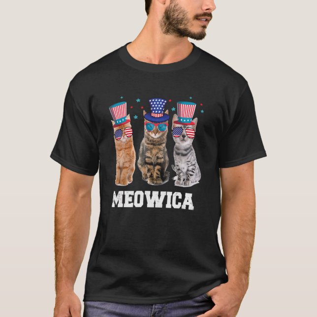 Katt 4:e juli Independence day America Kittens T Shirt (Framsida)