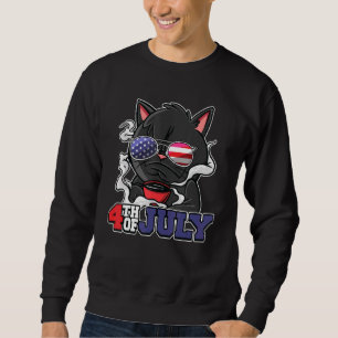 Katt 4:e juli Kaffe Meowica USA Amerikanska Flagga Lång Ärmad Tröja