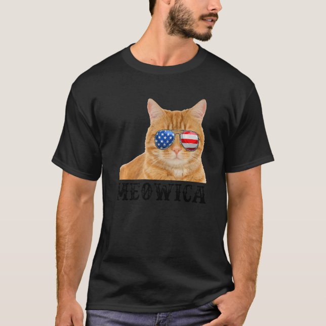 Katt 4:e juli Kitten Amerikanska Flagga T Shirt (Framsida)