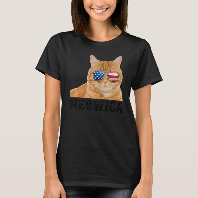 Katt 4:e juli Kitten Amerikanska Flagga T Shirt (Framsida)