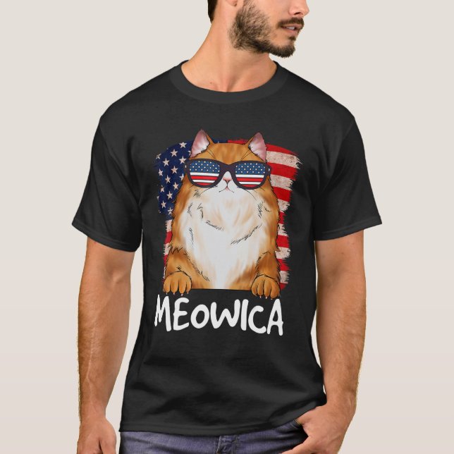 Katt 4:e Juli Meowica Merica Kitty Katt Usa Ameri T Shirt (Framsida)