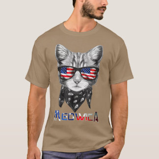 Katt 4:e juli: Meowica Merica Manar USA flagga T Shirt