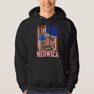 Katt 4:e juli Meowica Merica USA Amerikanska Flagg Hoodie