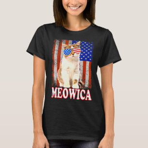 Katt 4:e juli Meowica Merica USA Amerikanska Flagg T Shirt