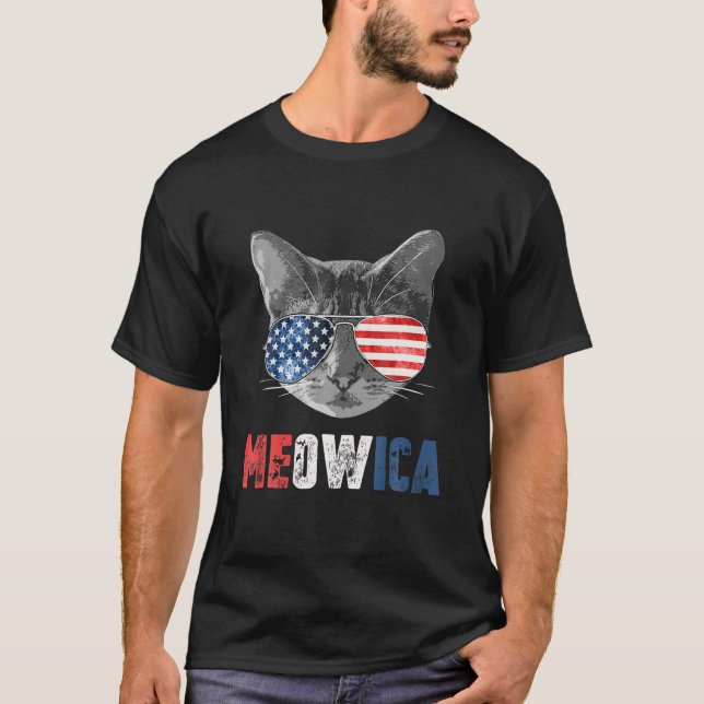Katt 4:e juli S Meowica Merica Manar USA T Shirt (Framsida)