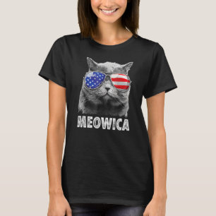 Katt 4 juli Meowica American Flagga Sunglass T Shirt
